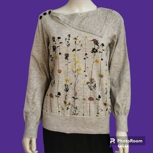 3/$30 Heather Gray Floral Garden Assymetric Fairycore Collar Sweater